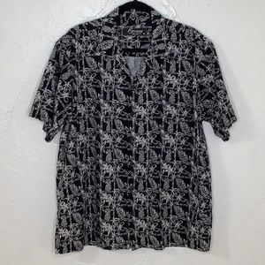 Favant Black & White bamboo & pineapple Hawaiian S/S button down shirt SZ XL EUC